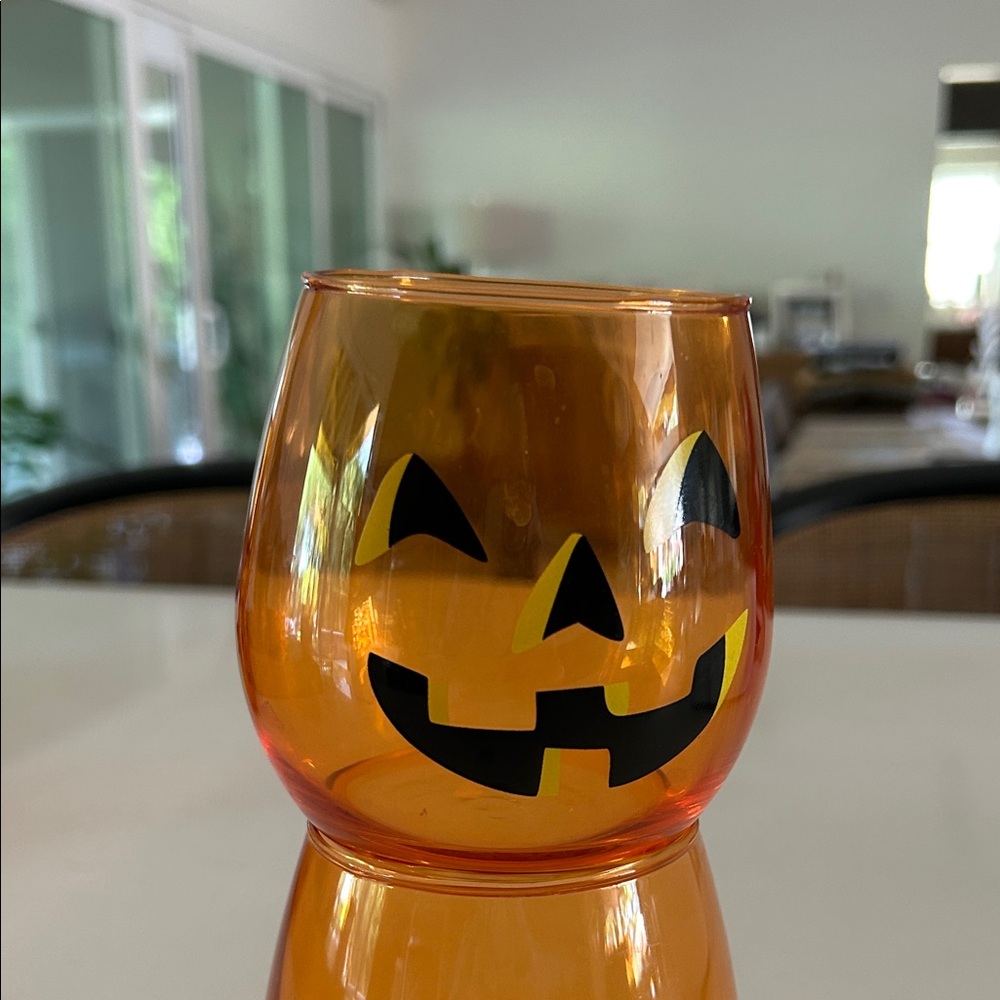 Orange Pumpkin Face Glass